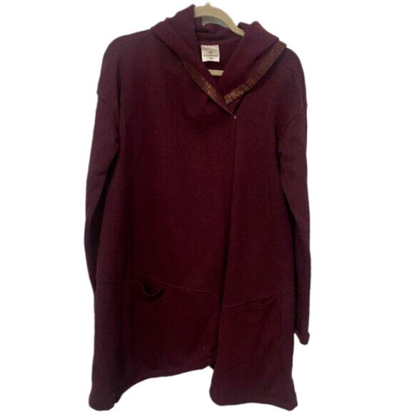Shambhala Women's Burgundy Spacedye Asymmetrical Wrap Cowl Cardigan Size Large - Picture 1 of 7